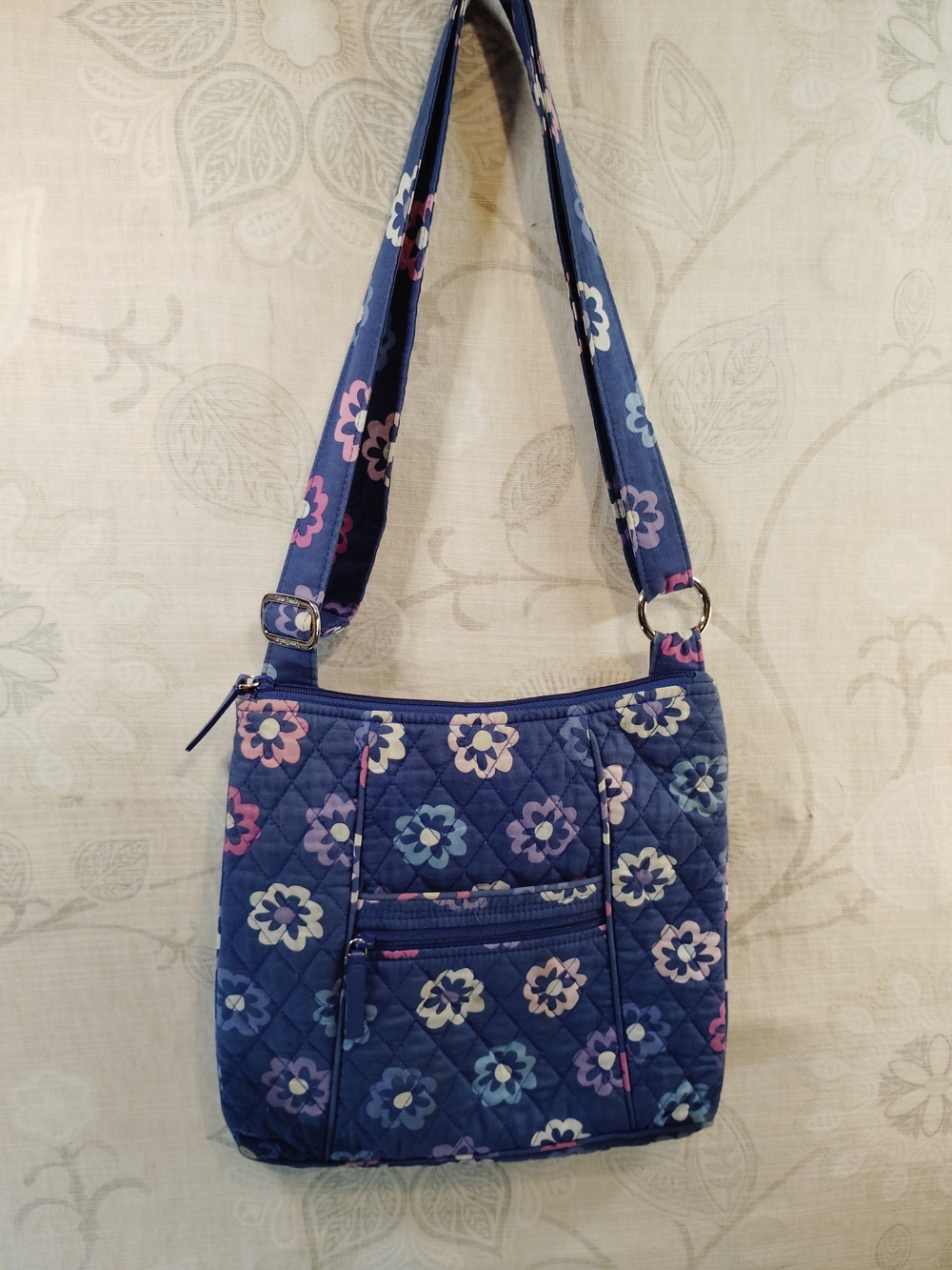 Vera Bradley Navy Quilted Floral Crossbody with Pink & Light Blue Accents